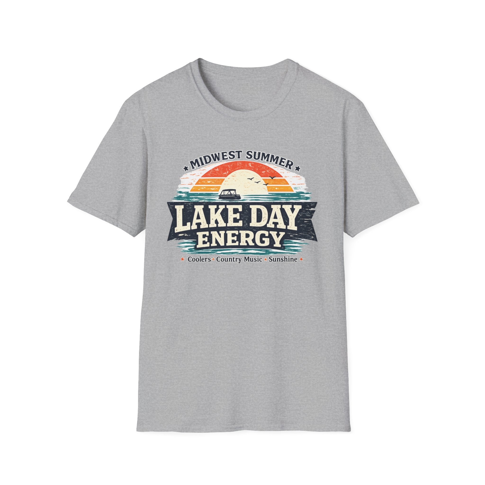 Lake Day Energy T-Shirt – Midwest Summer Retro Sunset Boat Tee