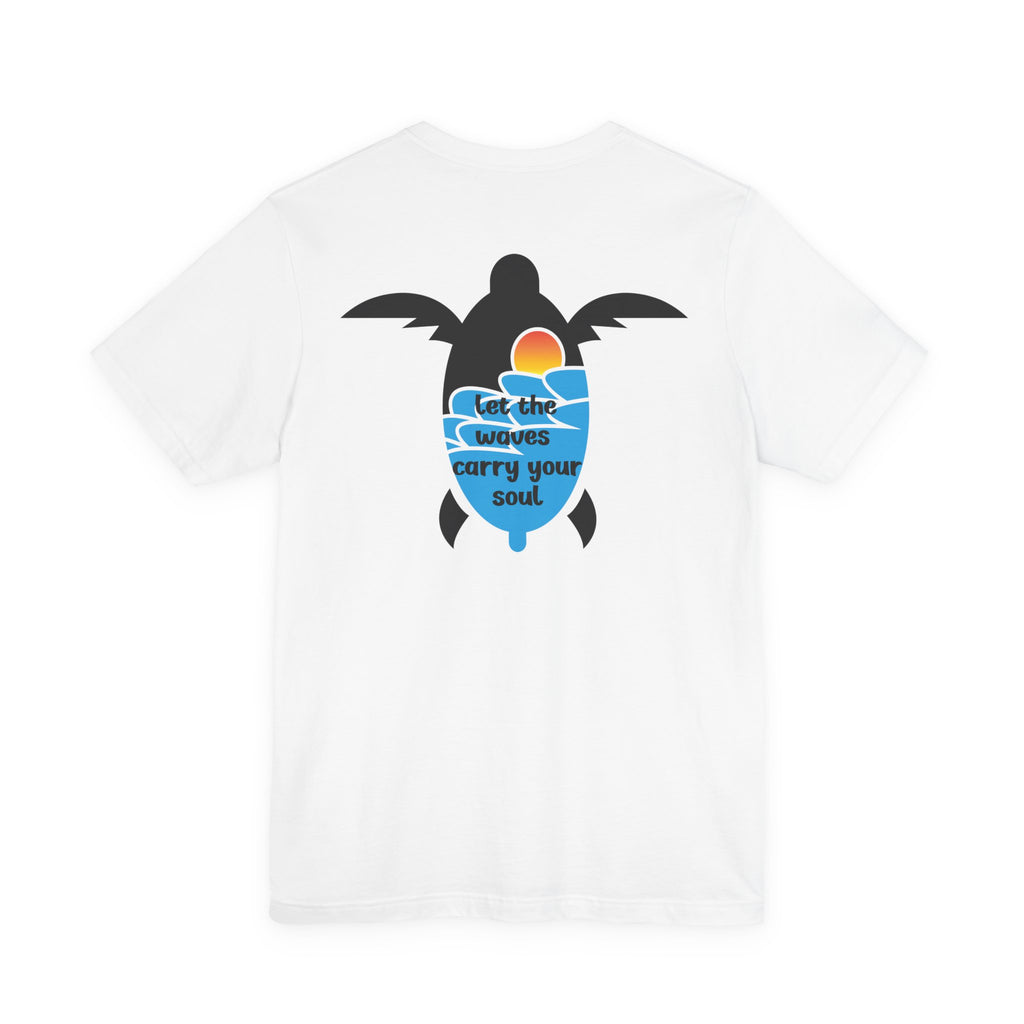 Turtle Sunset Tee — "Let the Waves Carry Your Soul" Relaxed Short-Sleeve Shirt