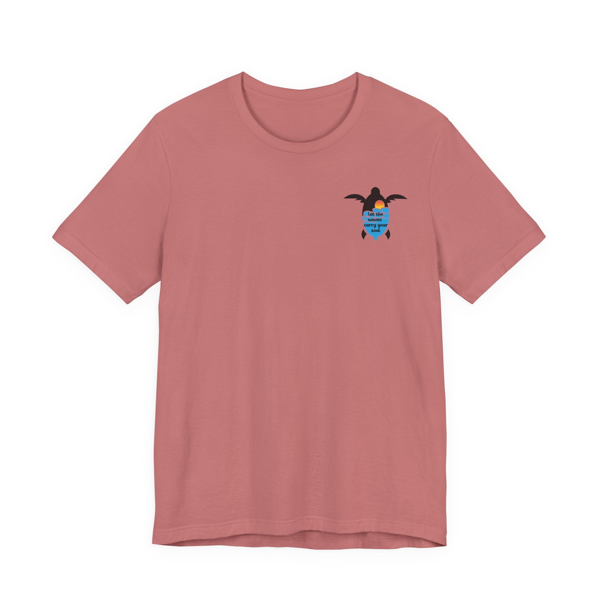 Turtle Sunset Tee — "Let the Waves Carry Your Soul" Relaxed Short-Sleeve Shirt