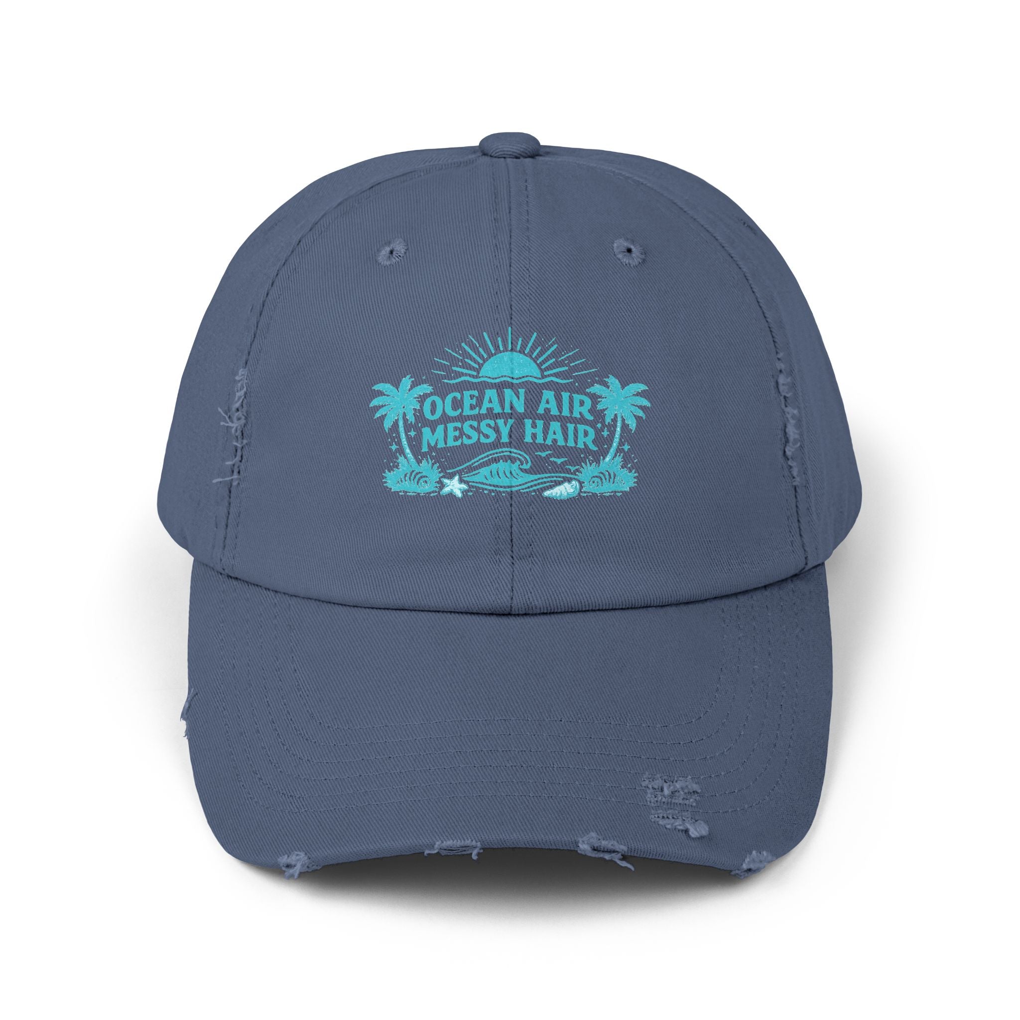 Distressed Cap — "Ocean Air, Messy Hair" Beach Dad Hat