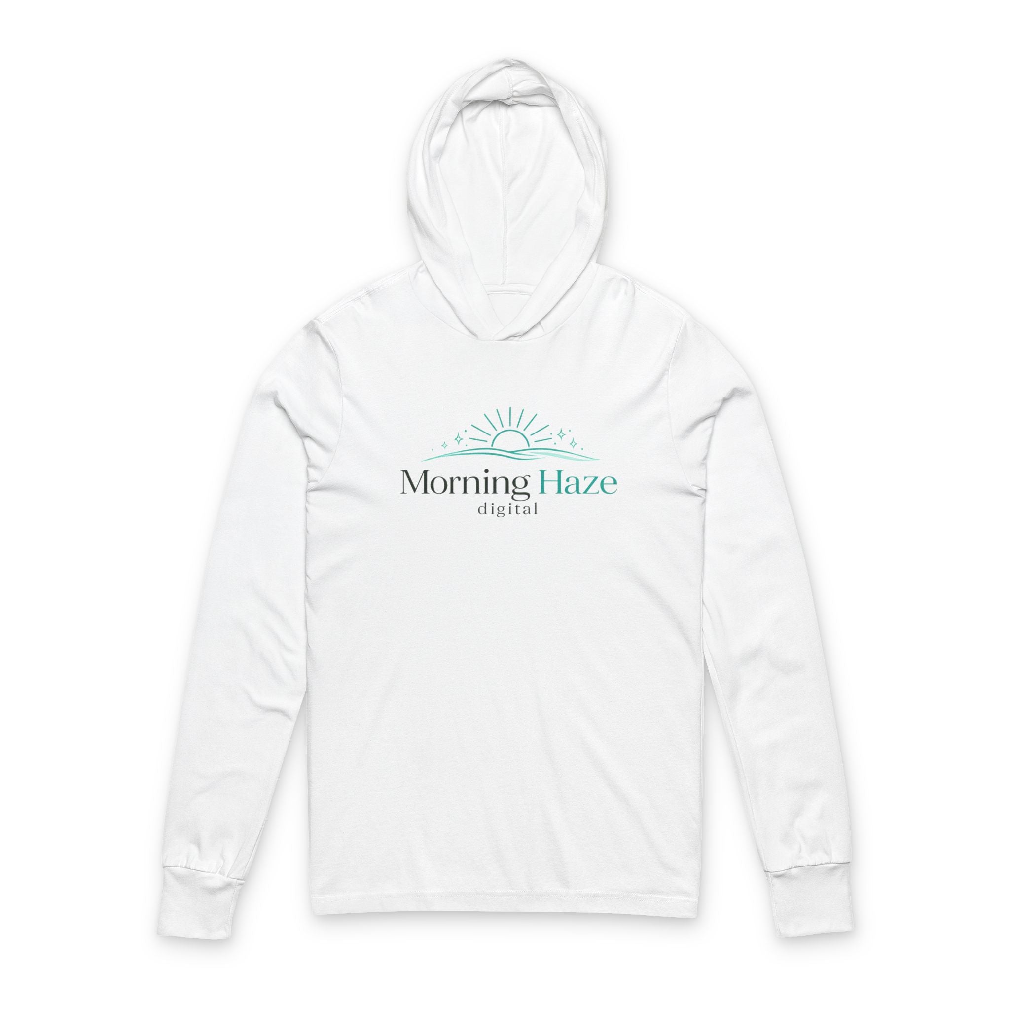 Morning Haze Hooded Long Sleeve Tee — Sunrise Logo Comfort Top