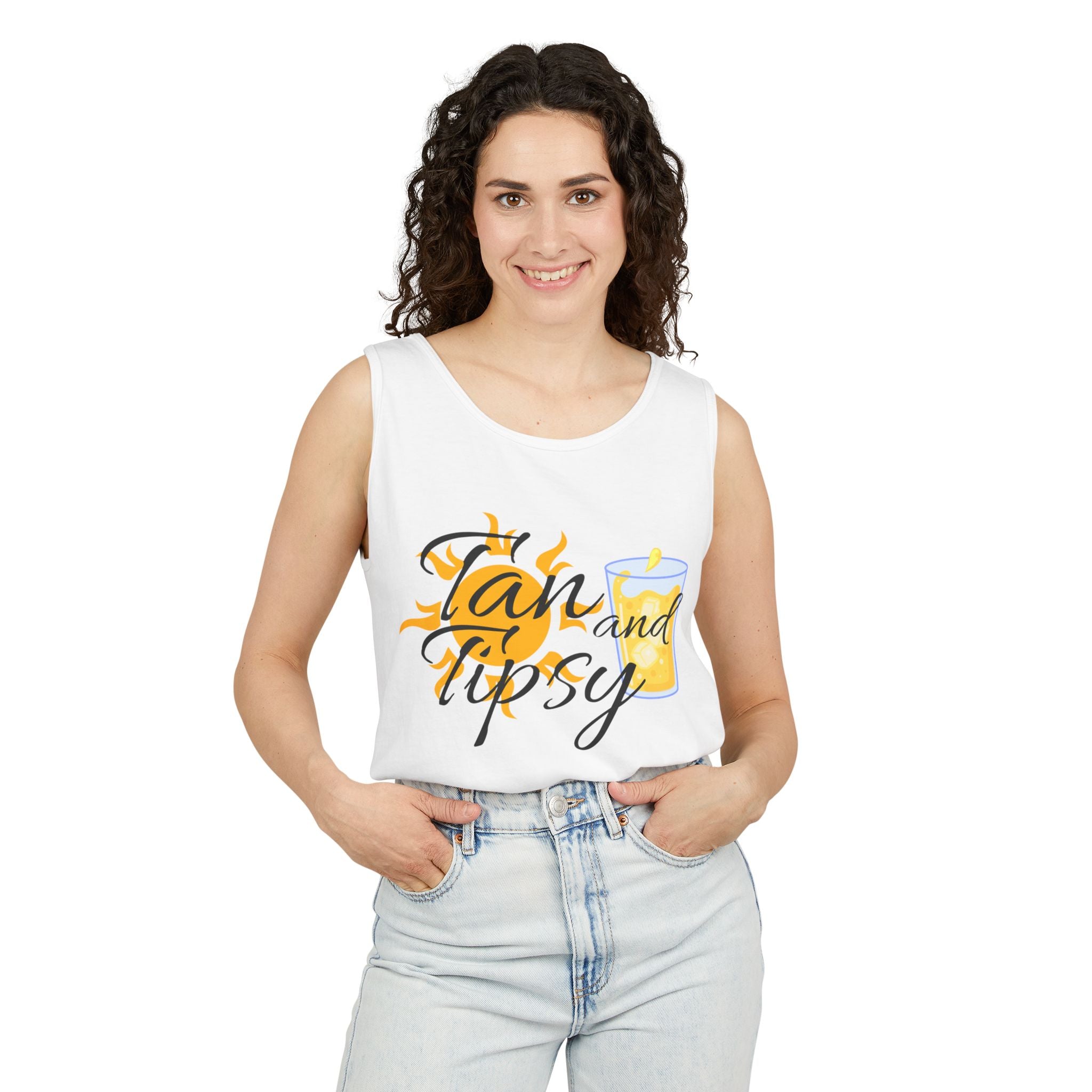 Tan and Tipsy Tank Top — Funny Beach Vacation Drink Shirt