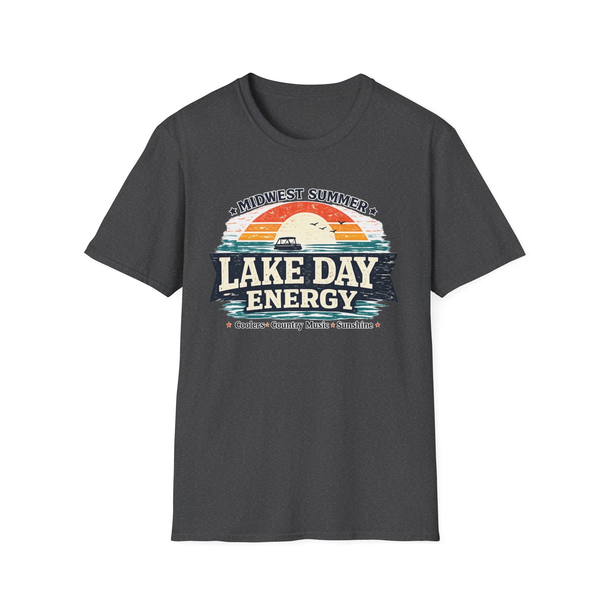 Lake Day Energy T-Shirt – Midwest Summer Retro Sunset Boat Tee