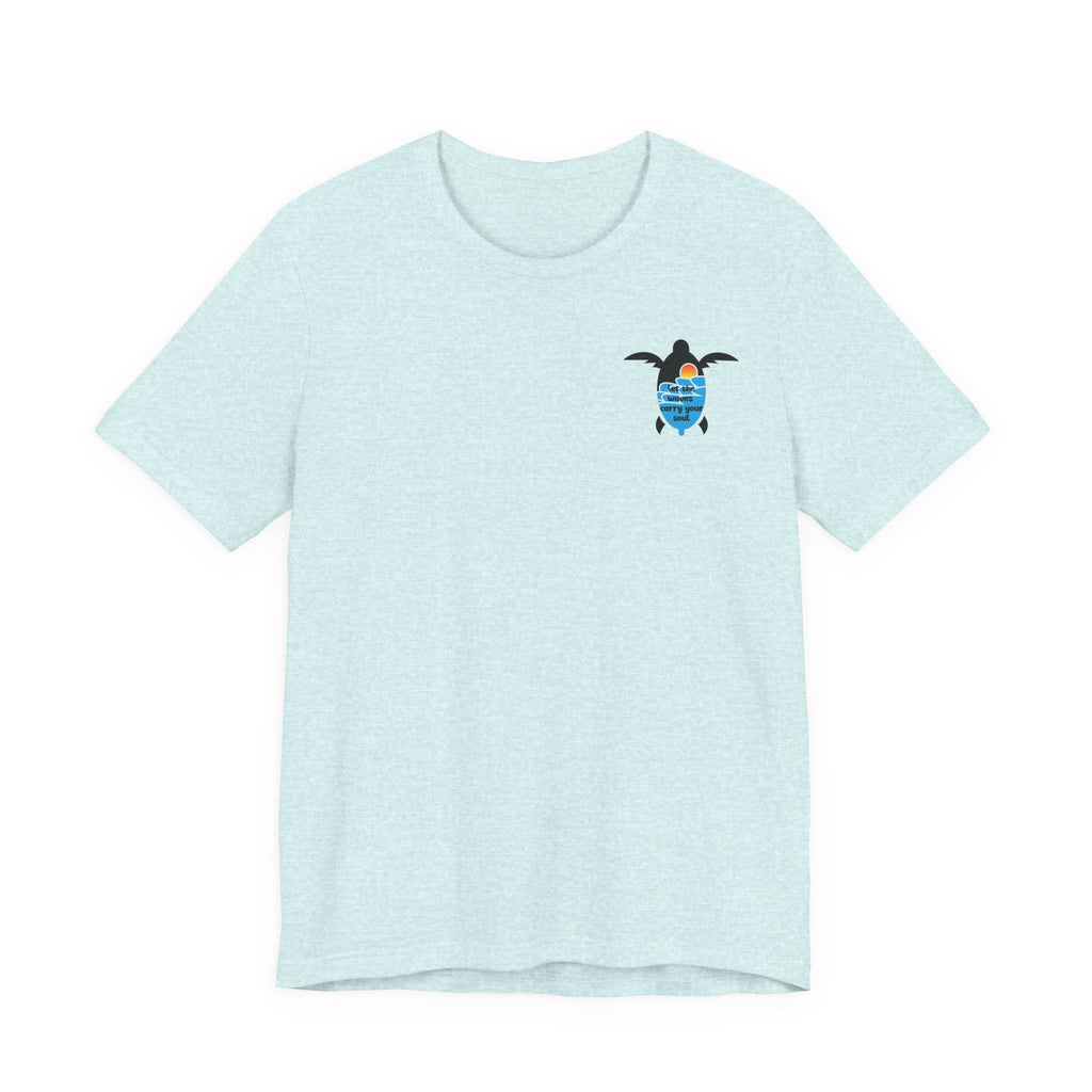 Turtle Sunset Tee — "Let the Waves Carry Your Soul" Relaxed Short-Sleeve Shirt