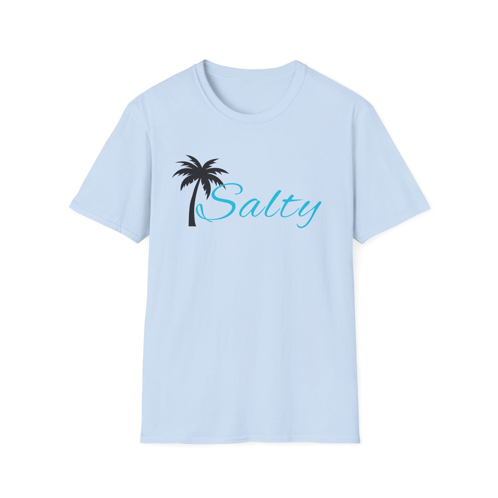 Salty Palm T-Shirt — Beachy Script Tee with Palm Tree Graphic
