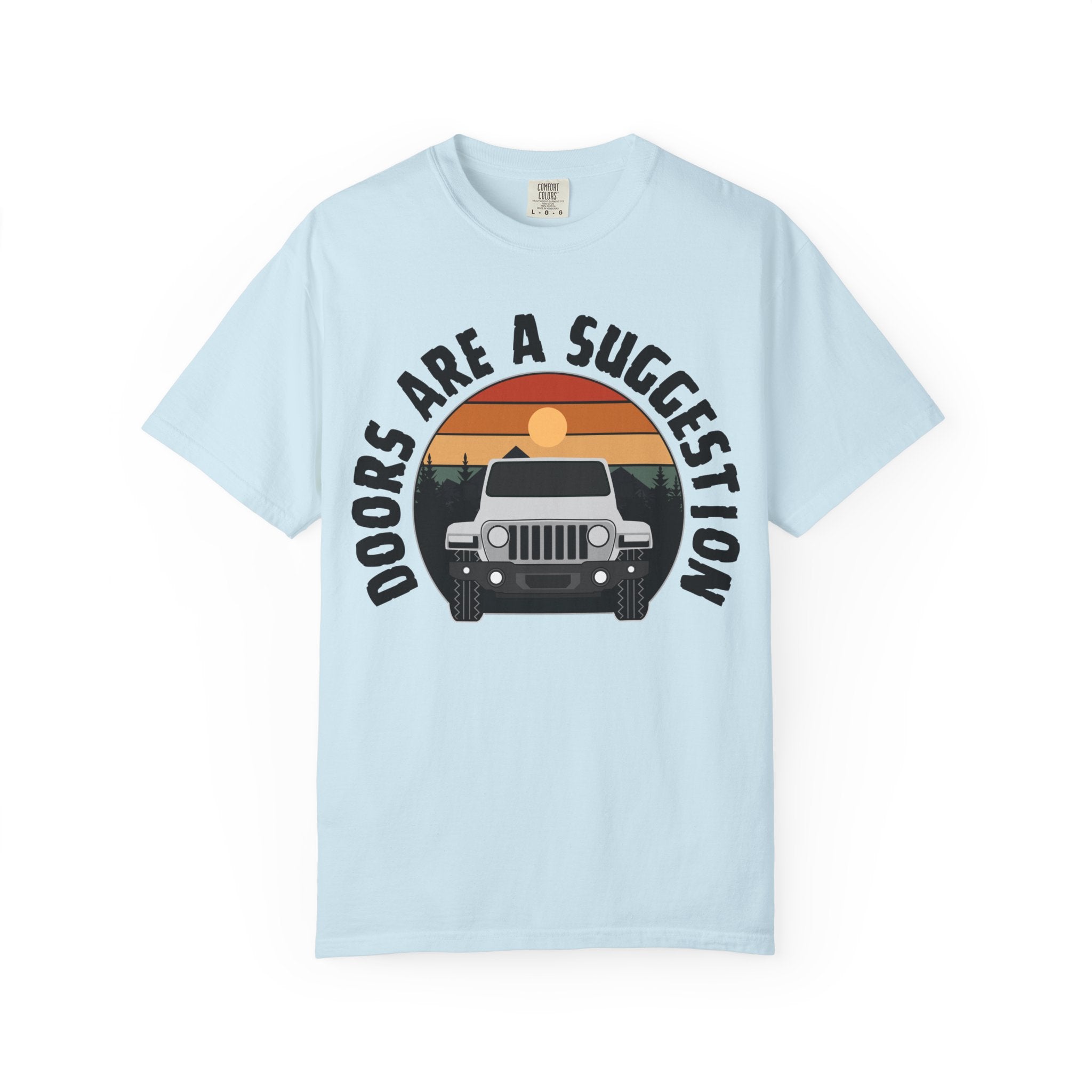 Jeep Graphic T-Shirt — "Doors Are A Suggestion" Vintage Sunset Tee