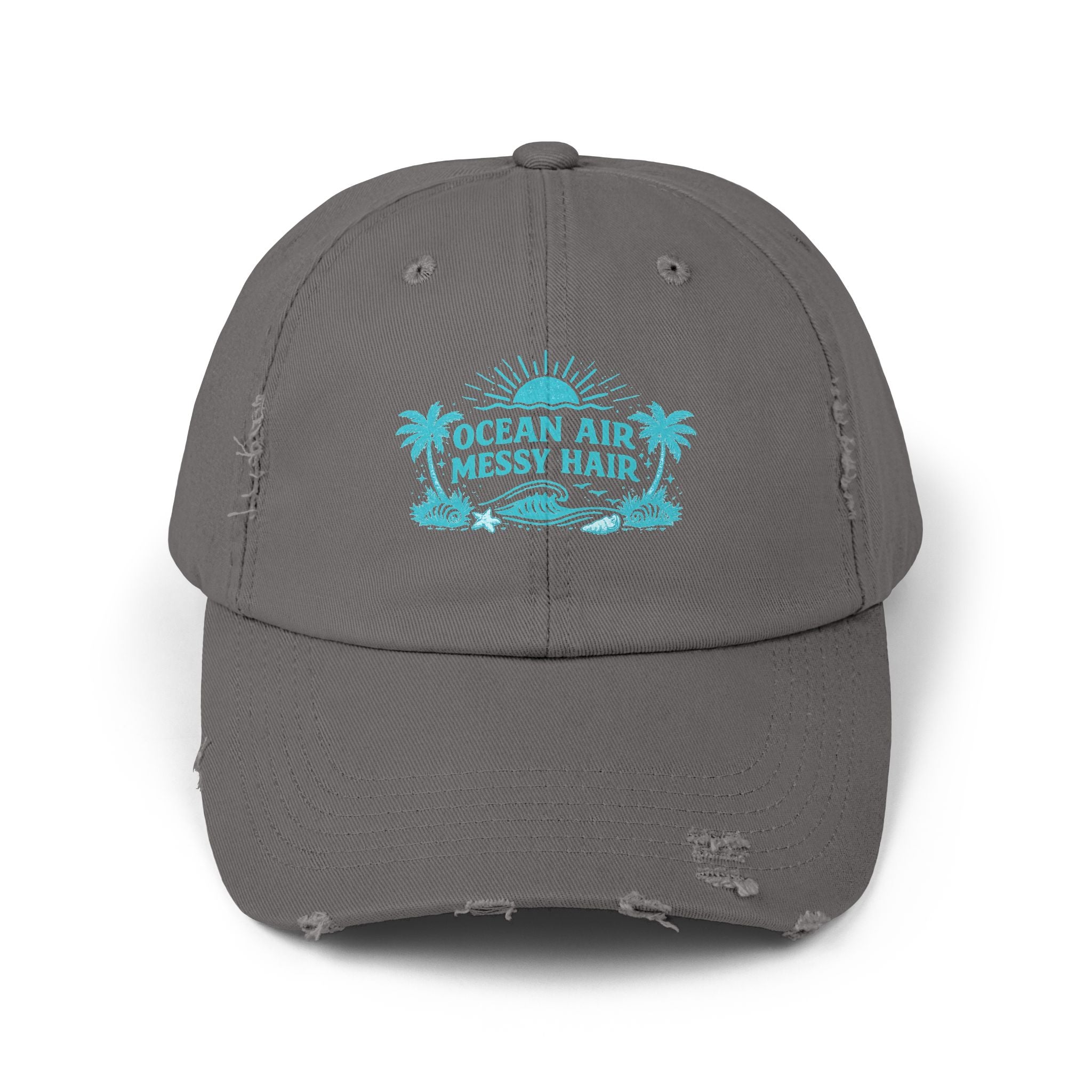 Distressed Cap — "Ocean Air, Messy Hair" Beach Dad Hat