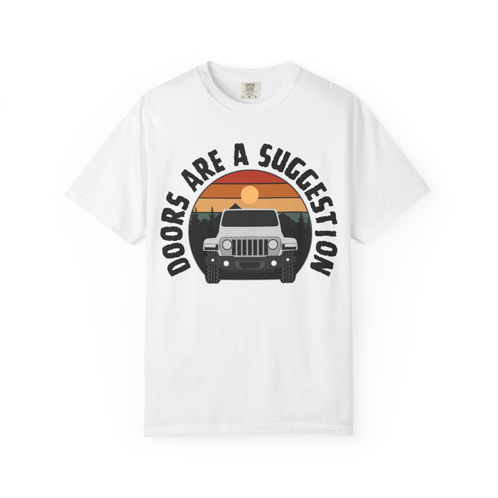 Jeep Graphic T-Shirt — "Doors Are A Suggestion" Vintage Sunset Tee