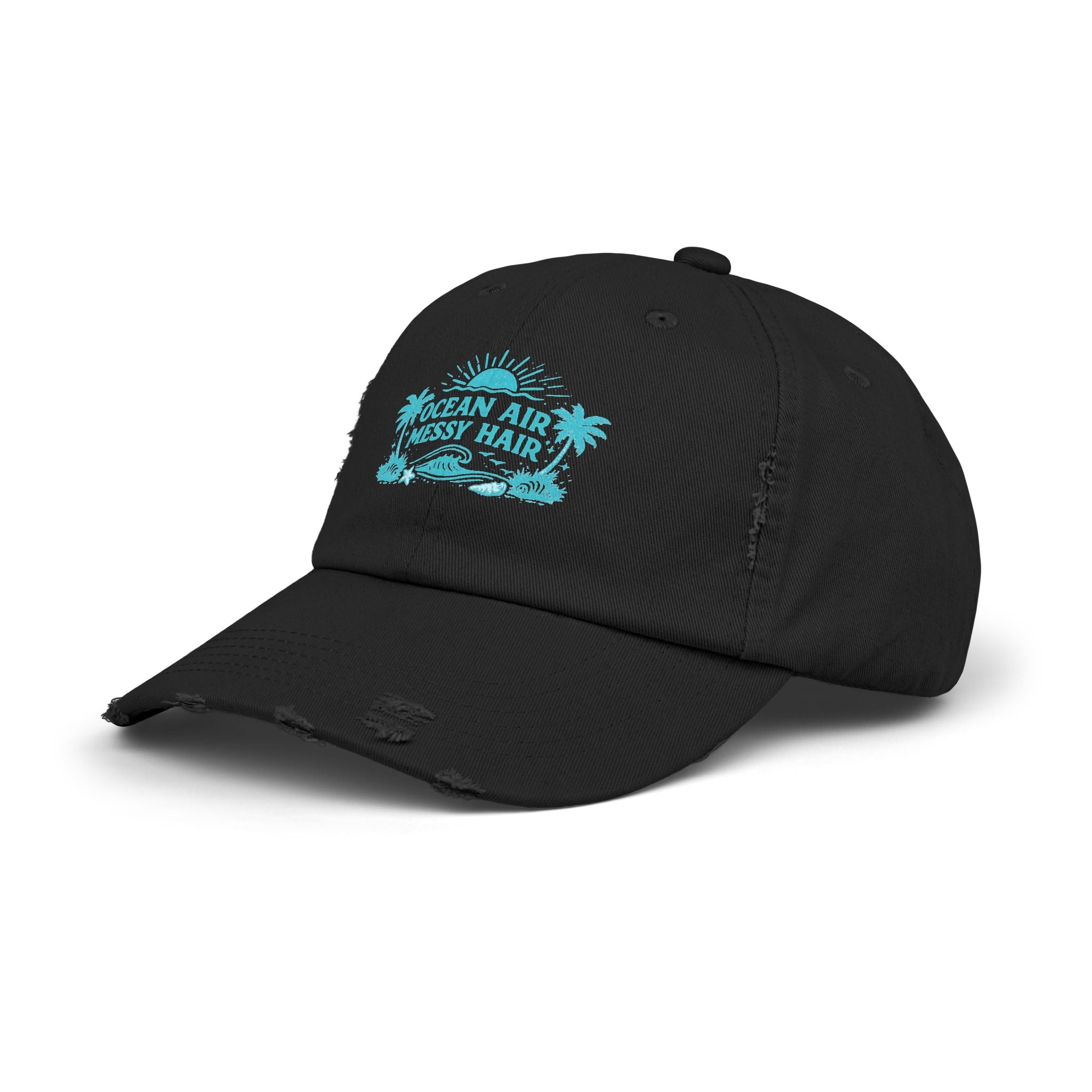 Distressed Cap — "Ocean Air, Messy Hair" Beach Dad Hat