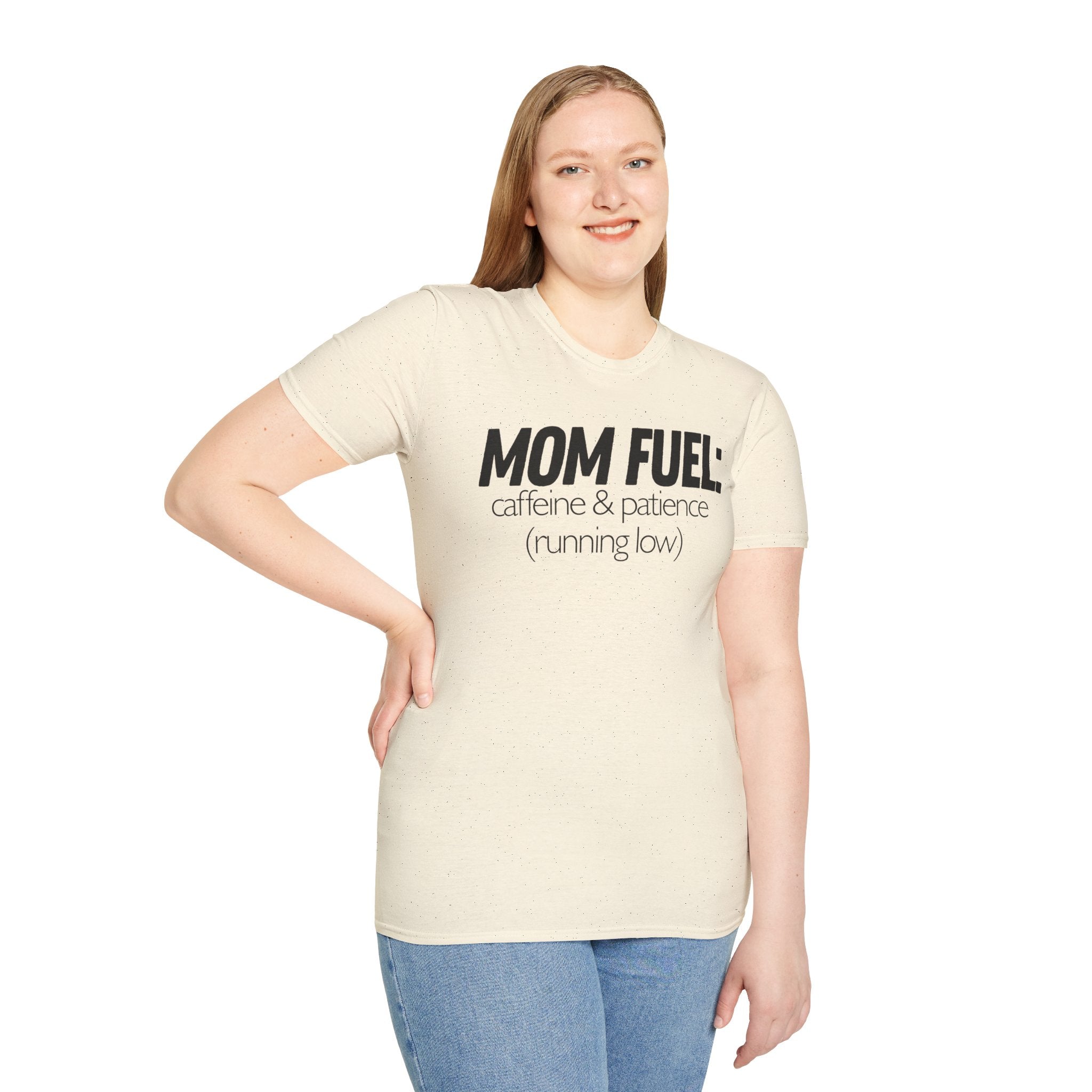 Mom Fuel T-Shirt — “caffeine & patience (running low)” Funny Mom Tee