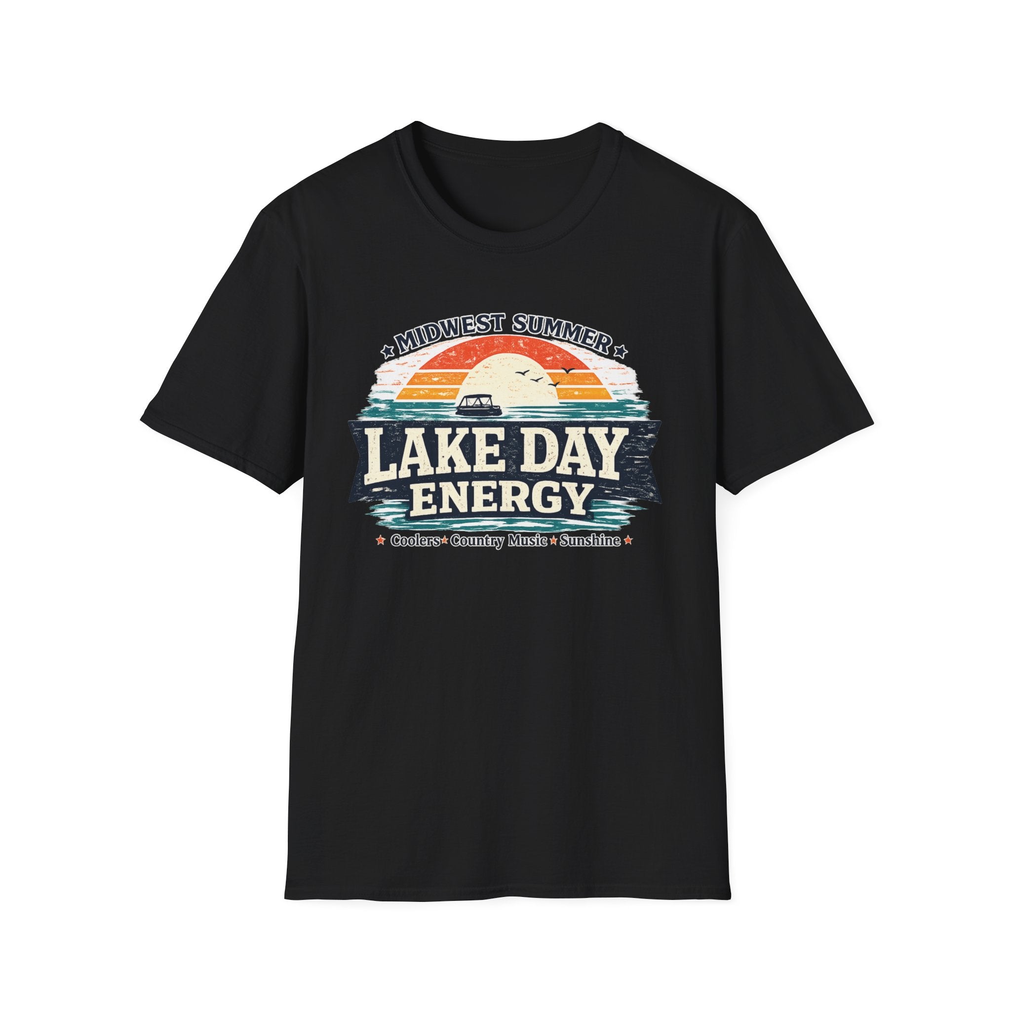 Lake Day Energy T-Shirt – Midwest Summer Retro Sunset Boat Tee