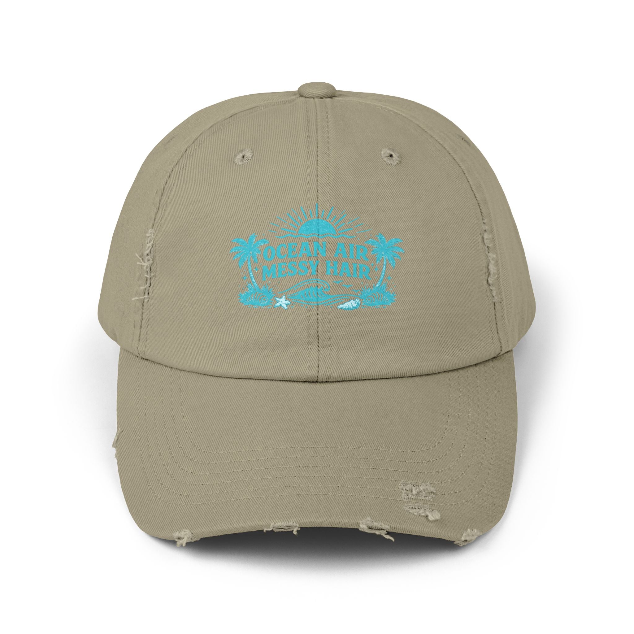 Distressed Cap — "Ocean Air, Messy Hair" Beach Dad Hat