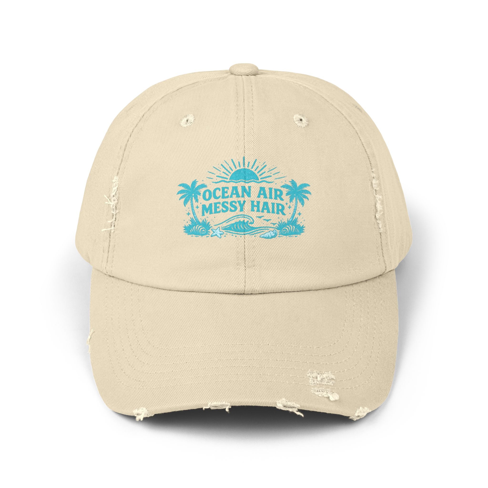 Distressed Cap — "Ocean Air, Messy Hair" Beach Hat