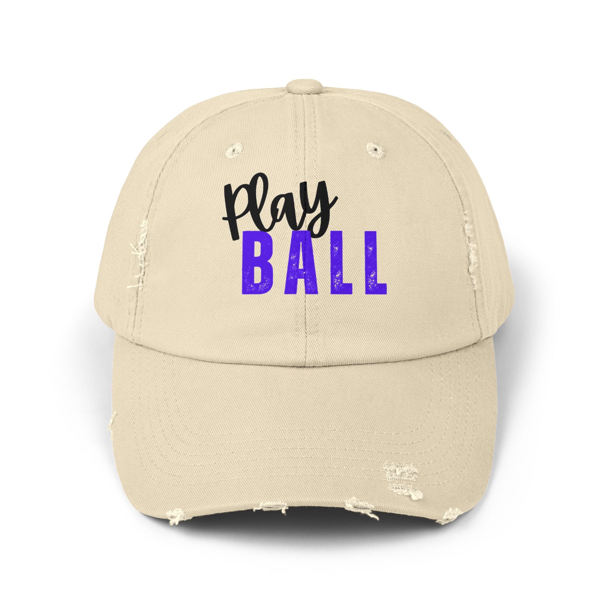 Play Ball Distressed Cap — Vintage Baseball Dad Hat, Embroidered Sports Cap