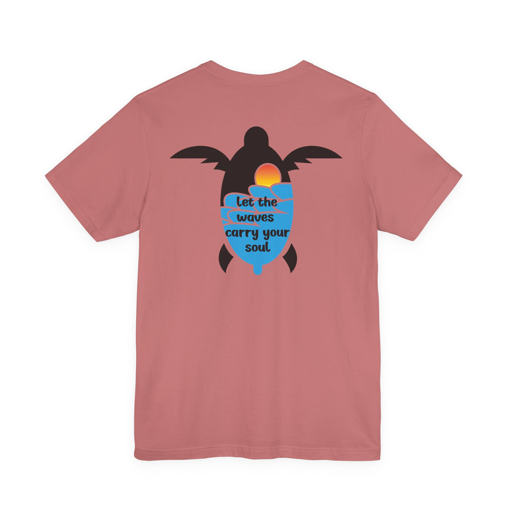 Turtle Sunset Tee — "Let the Waves Carry Your Soul" Relaxed Short-Sleeve Shirt