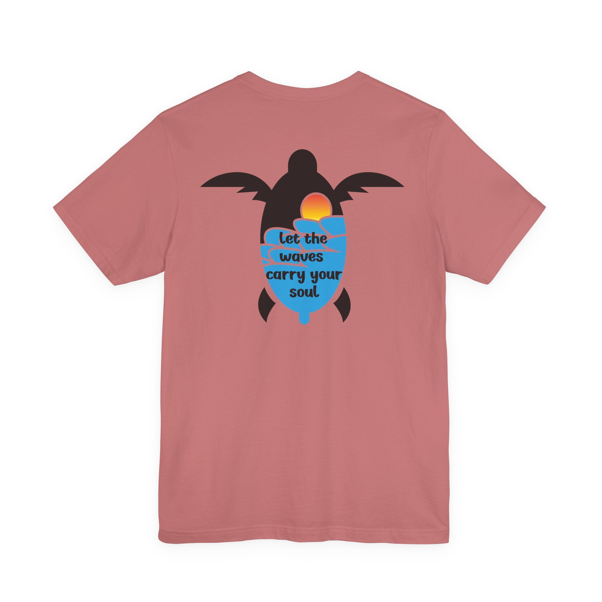 Turtle Sunset Tee — "Let the Waves Carry Your Soul" Relaxed Short-Sleeve Shirt