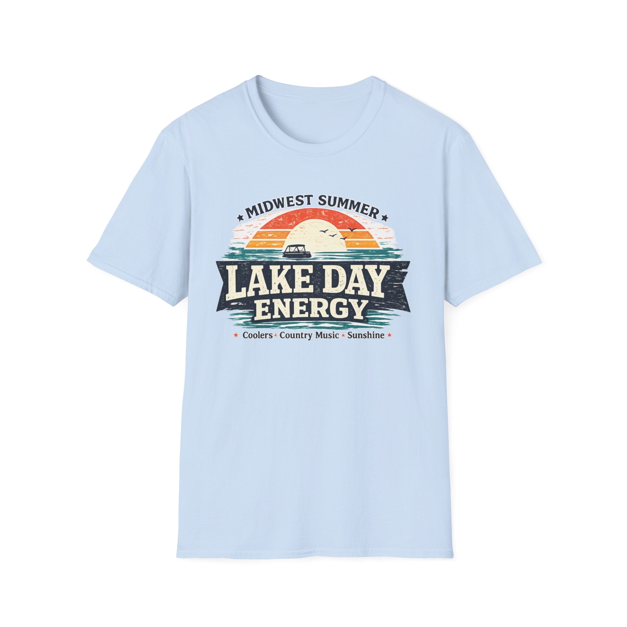 Lake Day Energy T-Shirt – Midwest Summer Retro Sunset Boat Tee