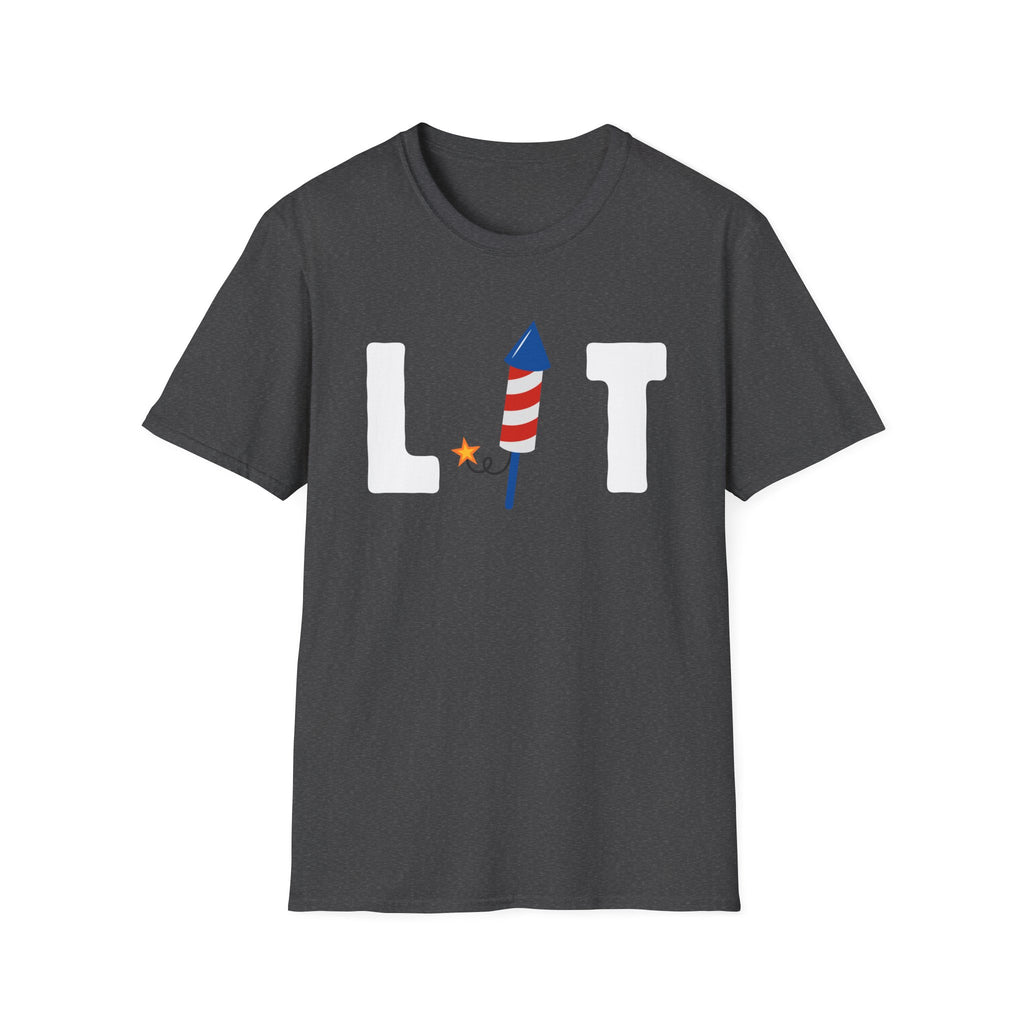 T-Shirt — "LIT" Fireworks Patriotic Graphic Shirt for 4th of July
