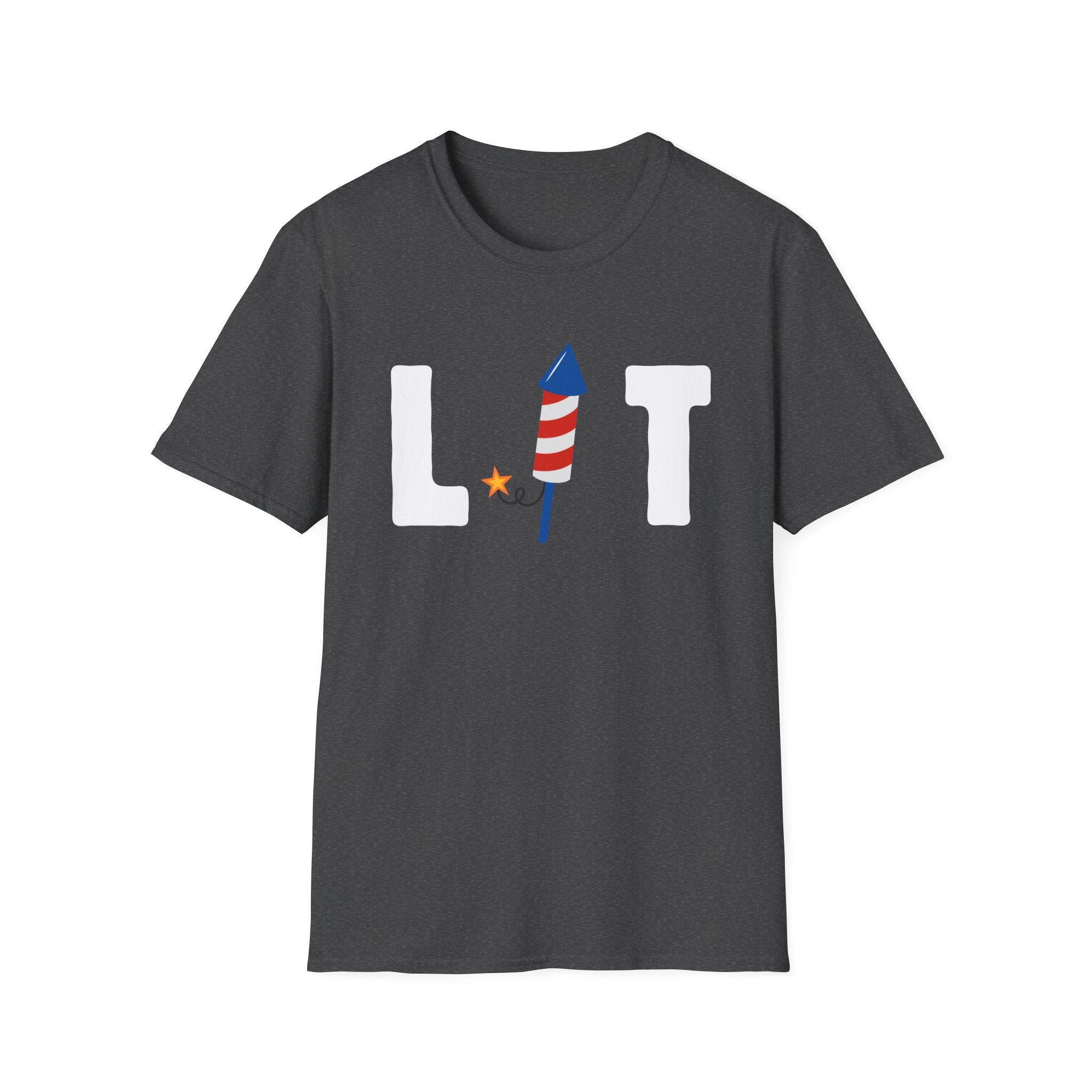 T-Shirt — "LIT" Fireworks Patriotic Graphic Shirt for 4th of July