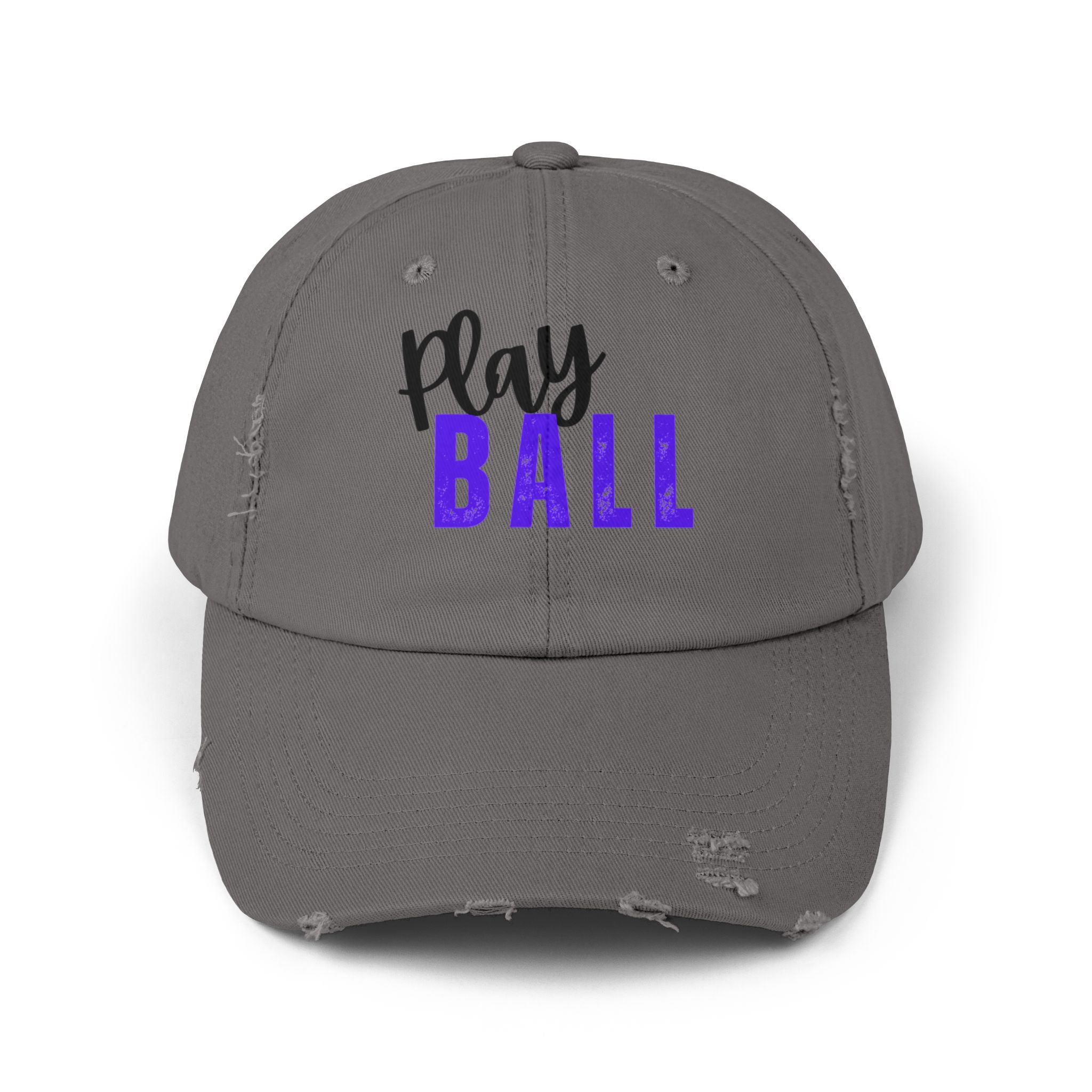 Play Ball Distressed Cap — Vintage Baseball Dad Hat, Embroidered Sports Cap