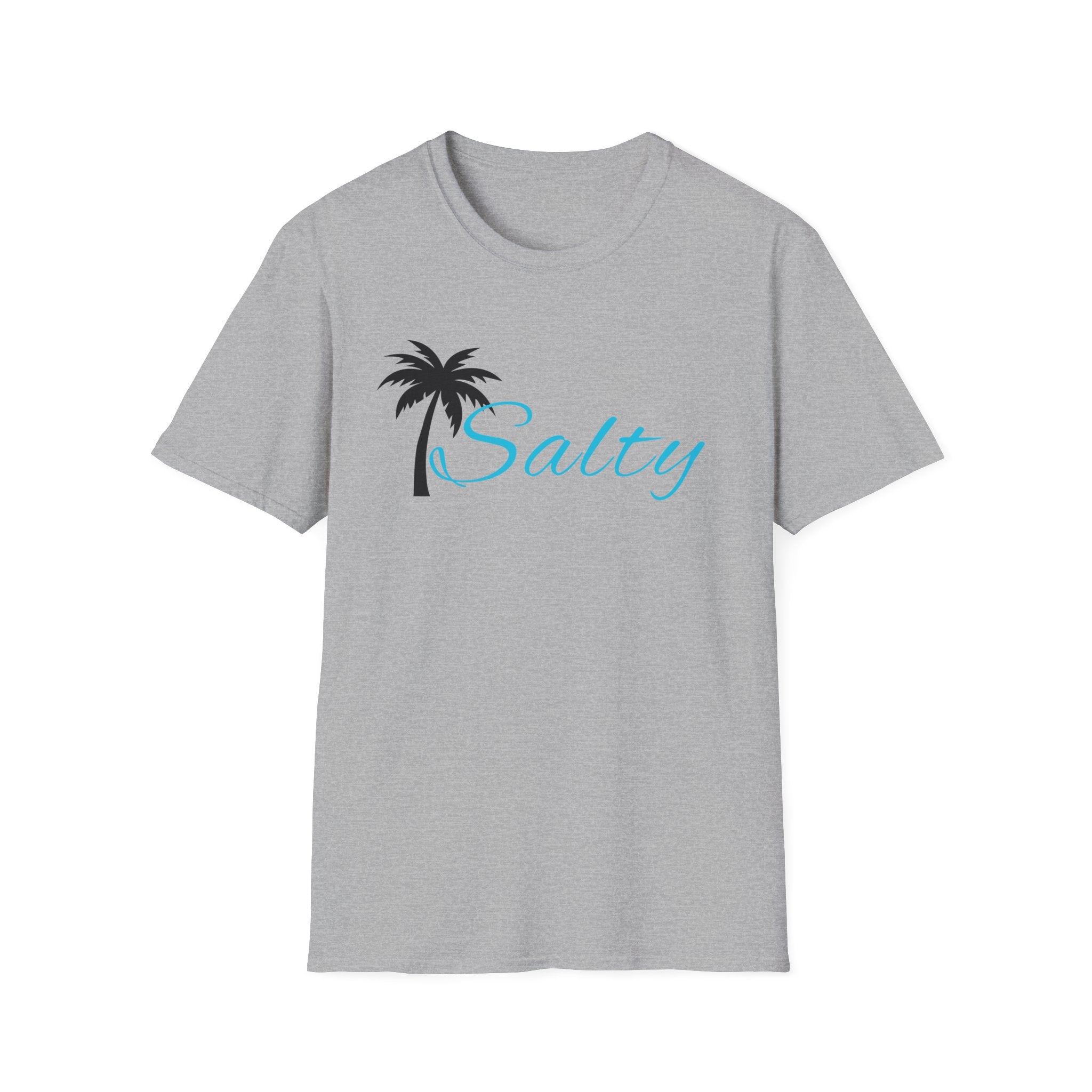 Salty Palm T-Shirt — Beachy Script Tee with Palm Tree Graphic