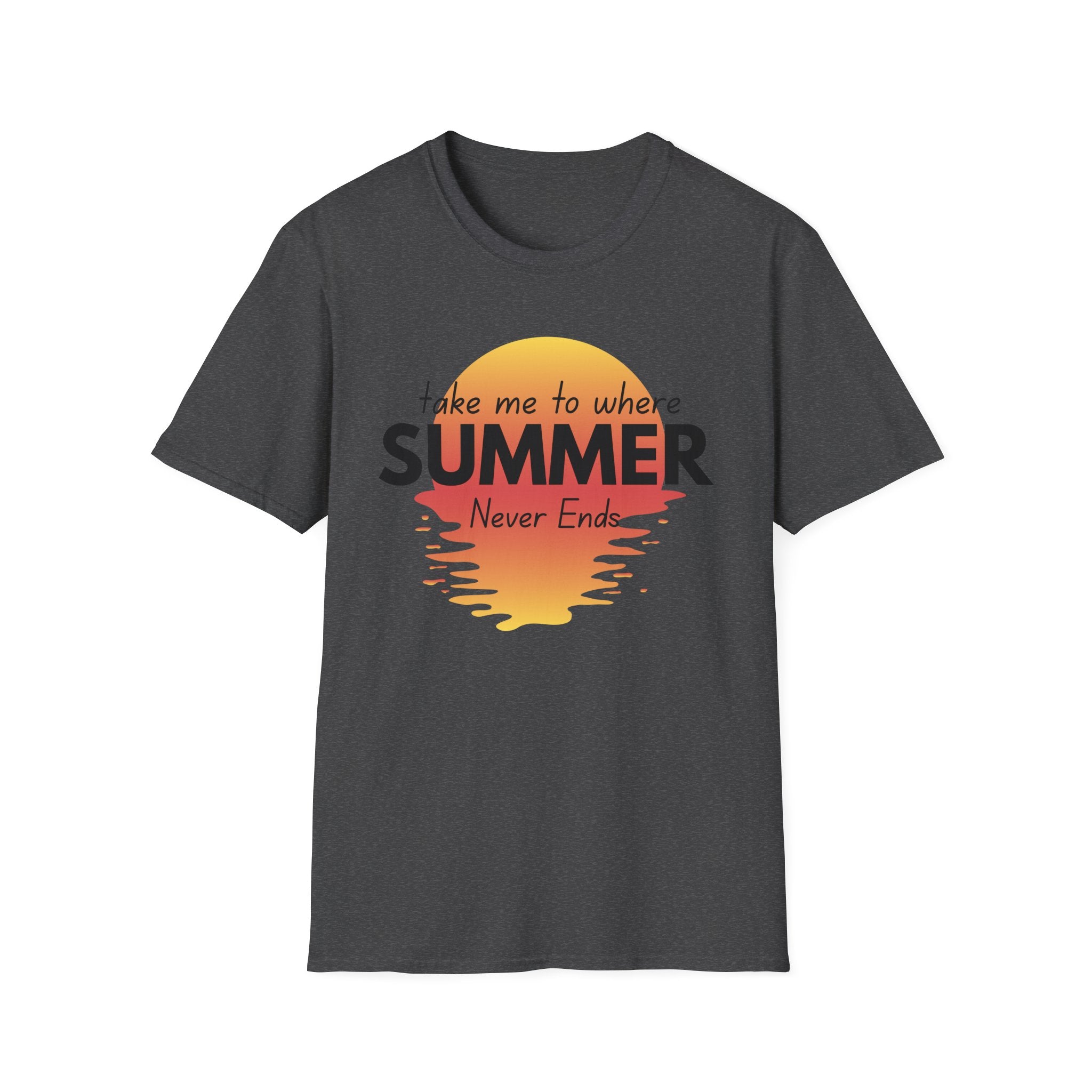 Summer Never Ends T-Shirt — Vintage Sunset 'Take Me to Where Summer Never Ends'