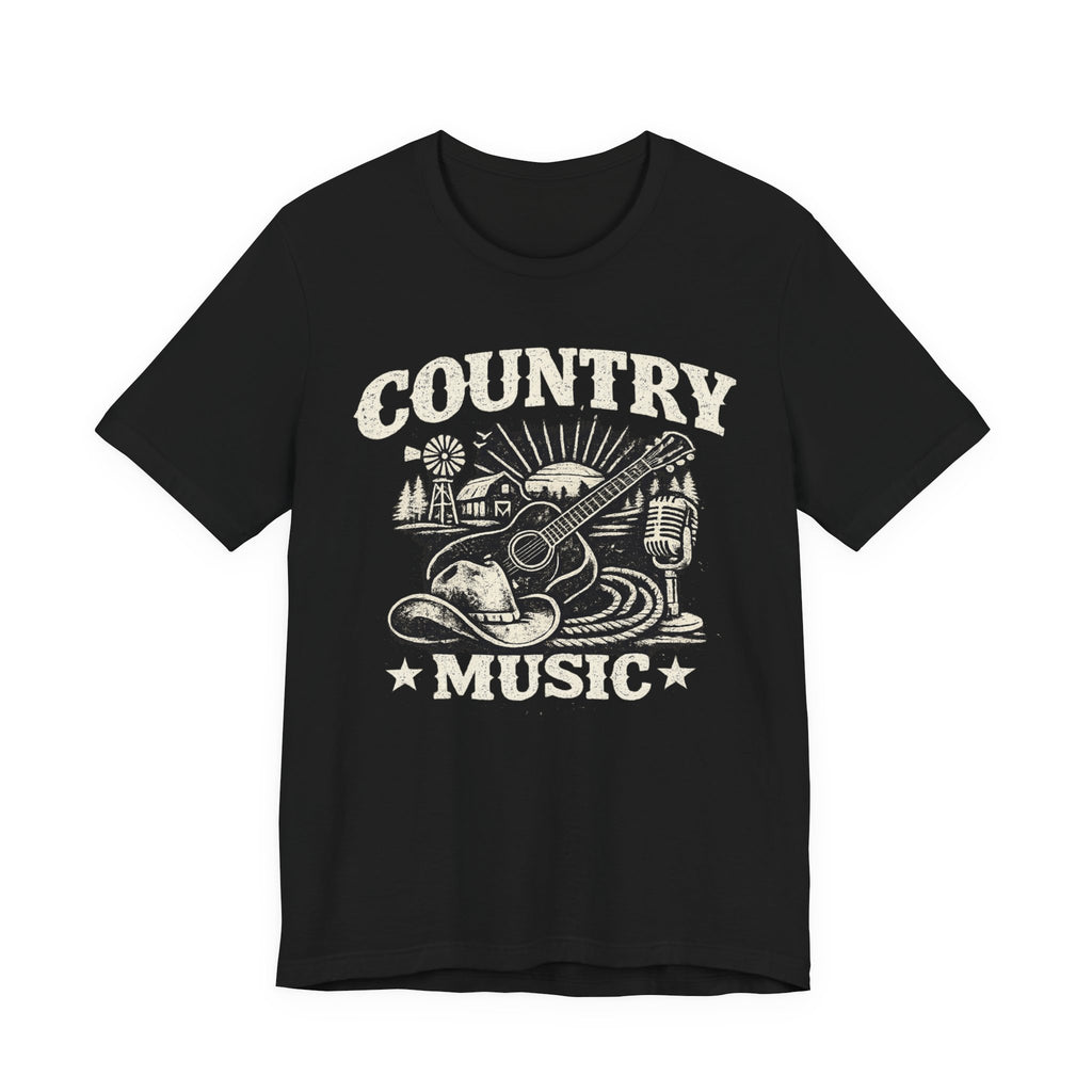 Country Music Graphic Tee – Vintage Guitar & Boots Western T‑Shirt